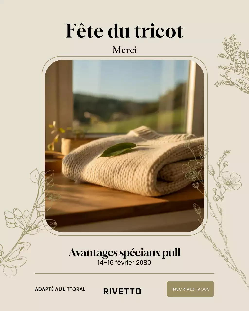 Publication Instagram pour la promotion d'un événement en tricot élégant et crème