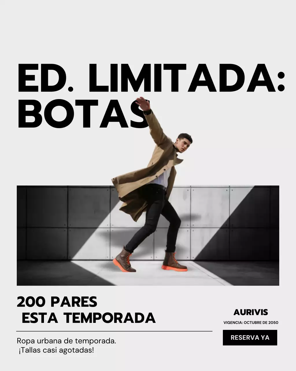 Publicación de Instagram sobre la promoción de botas modernas naranjas