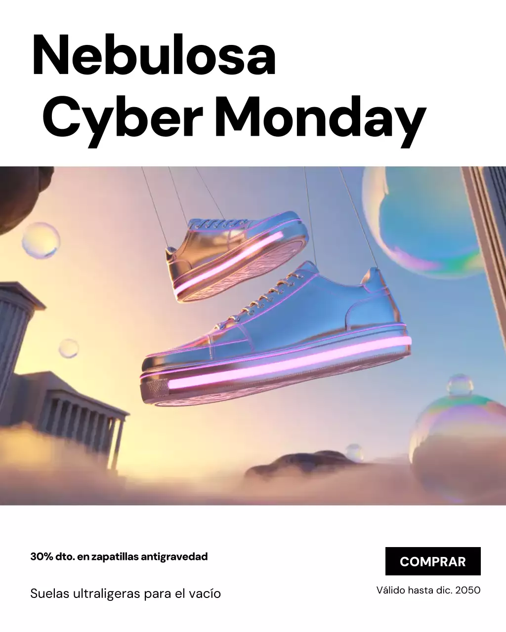 Publicación de Instagram sobre la promoción de zapatillas futuristas Rainbow