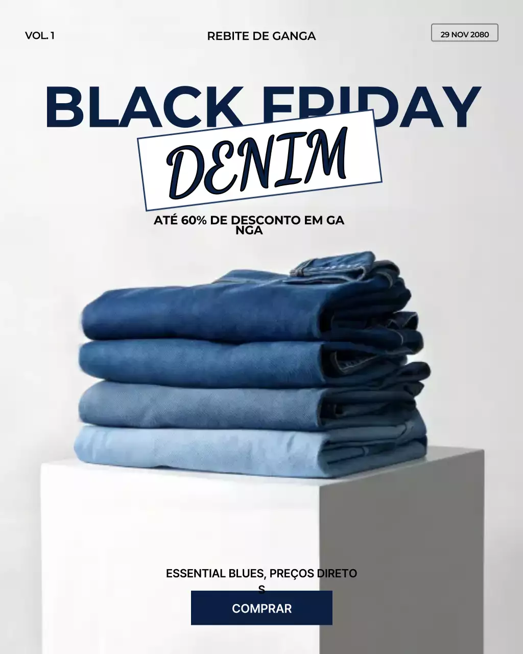 Postagem de promoção de liquidação de jeans moderno azul no Instagram