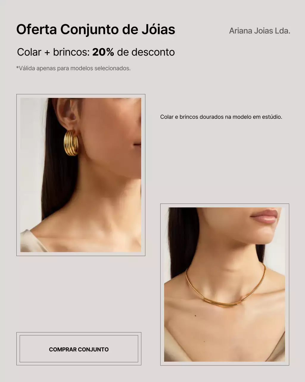 Postagem no Instagram para promoção de joias minimalistas douradas