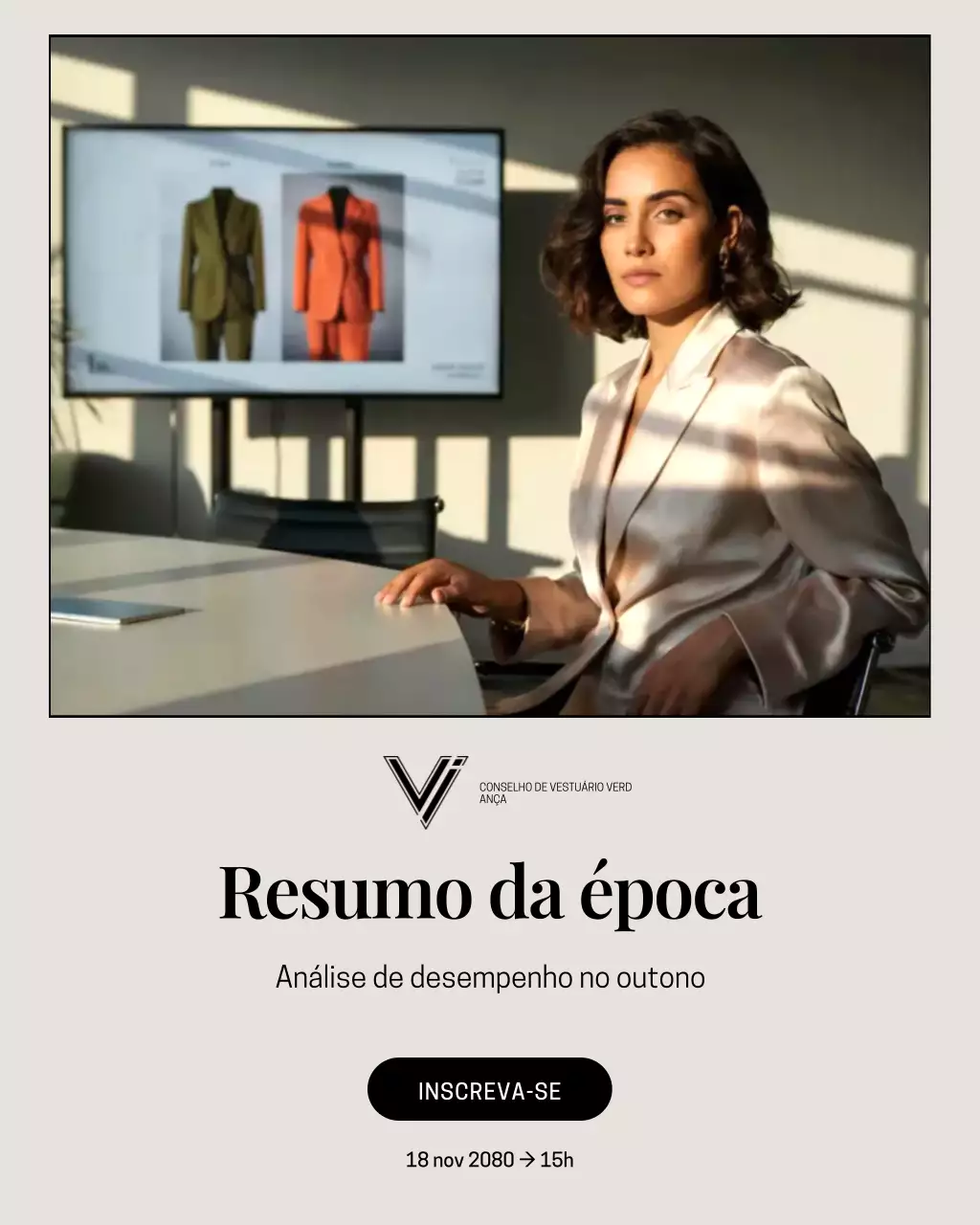Postagem no Instagram de evento de moda profissional bege