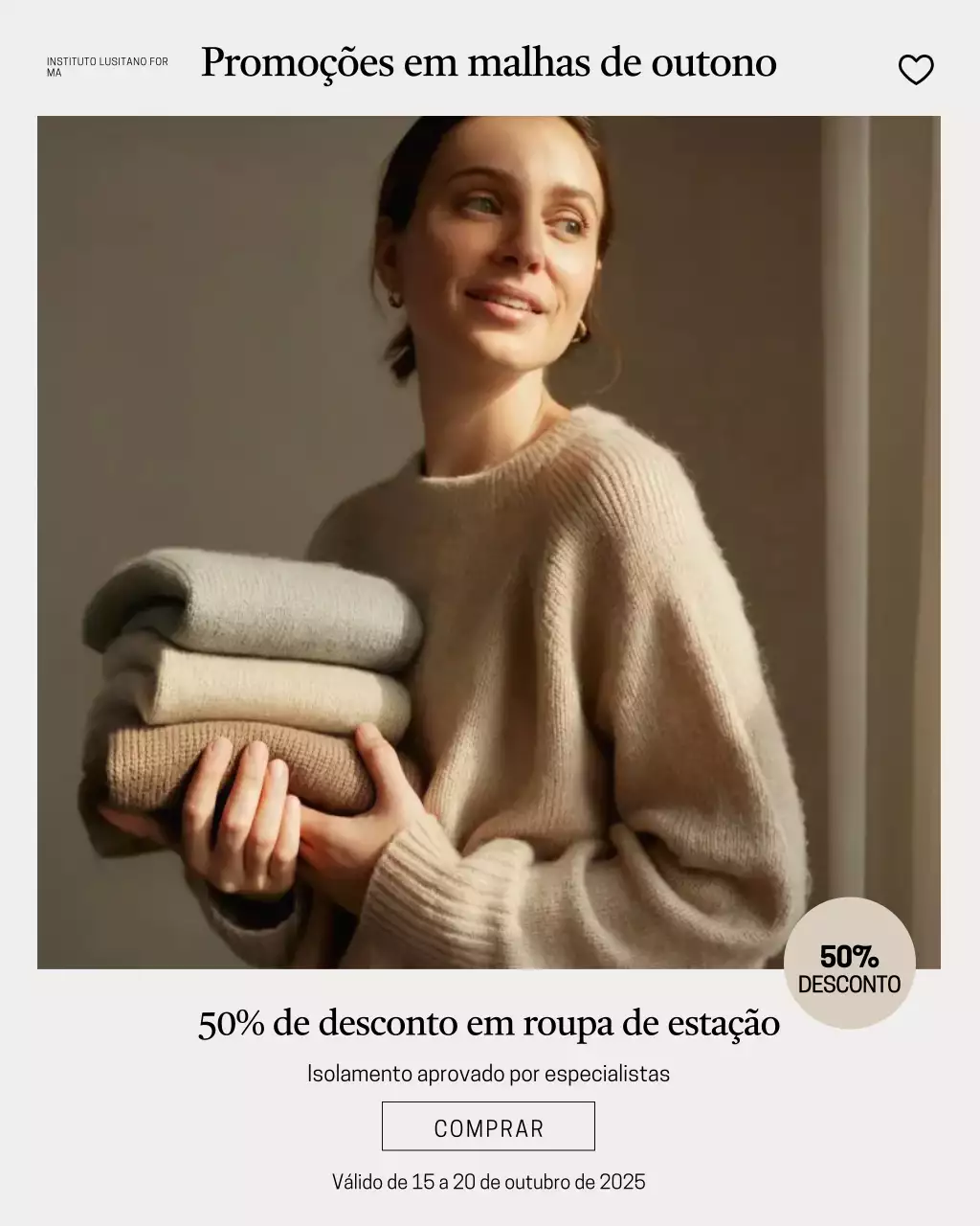 Postagem de promoção de moda minimalista no Instagram