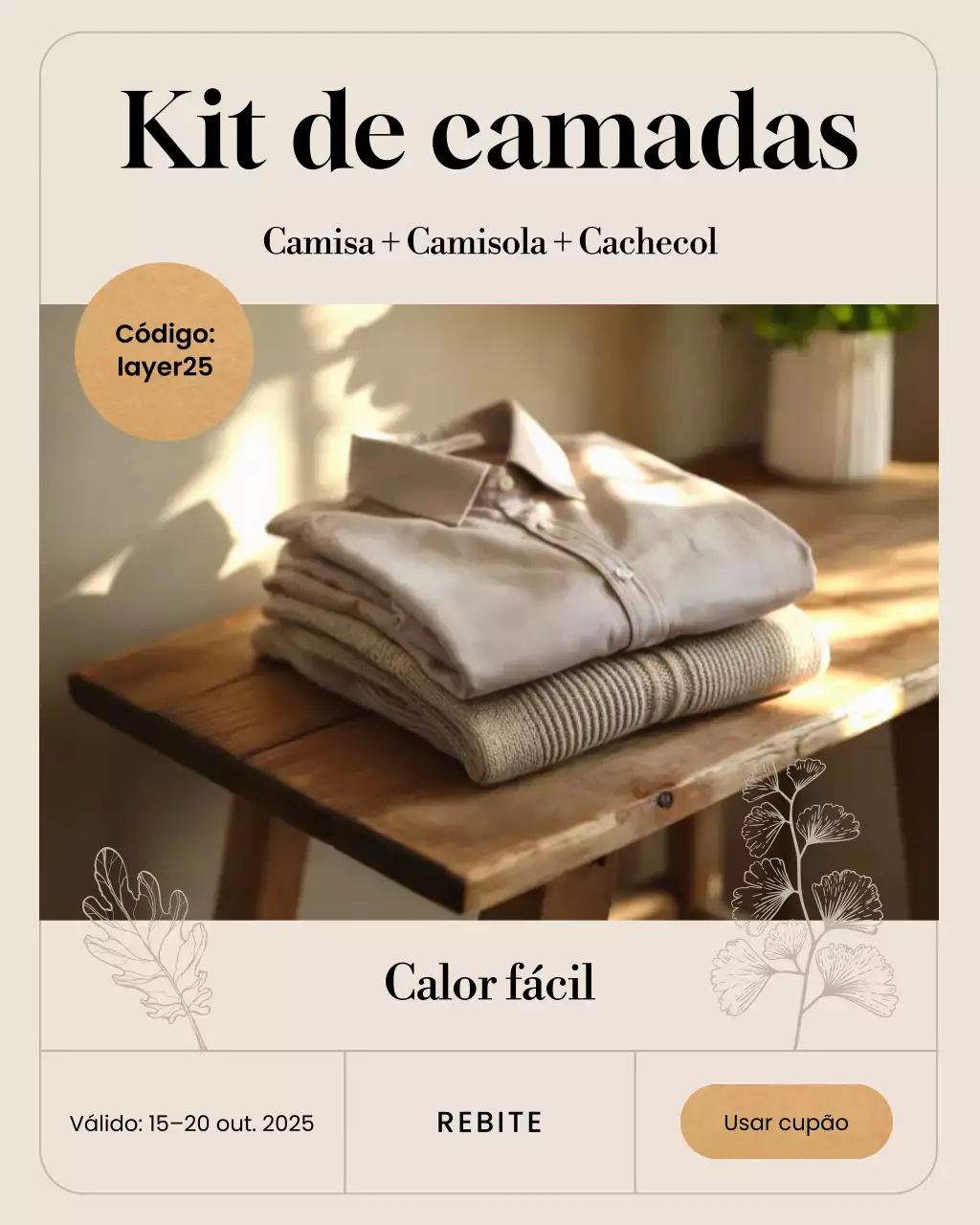 Postagem de promoção de moda minimalista bege no Instagram