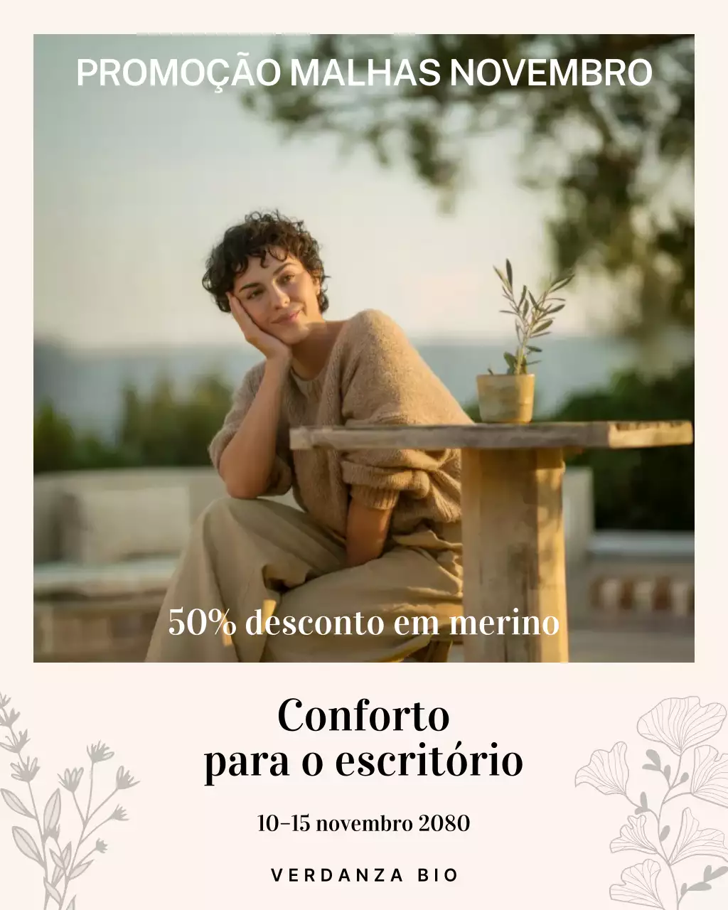 Postagem promocional de malha minimalista bege no Instagram