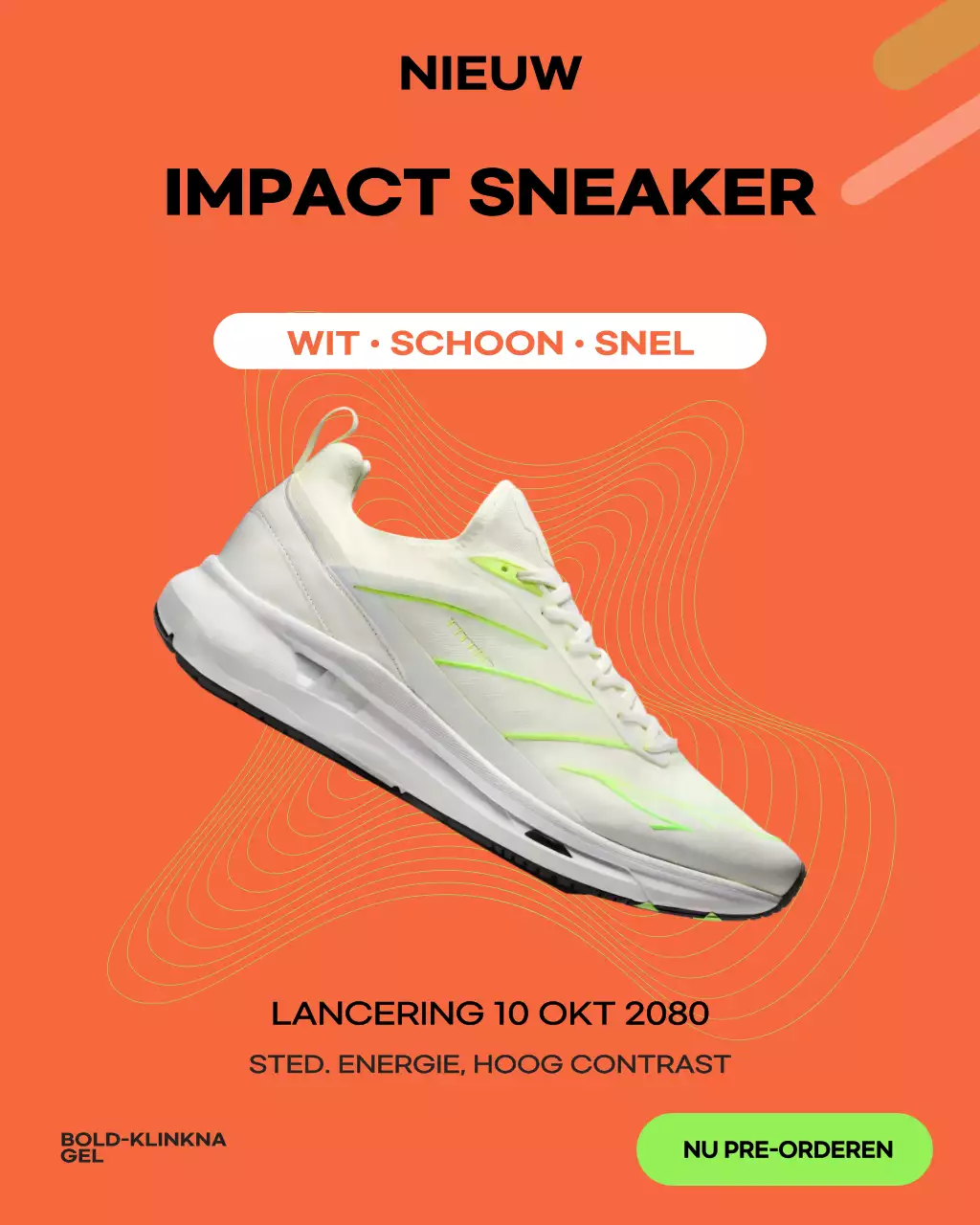 Instagram-bericht over de promotie van een oranje moderne sneaker