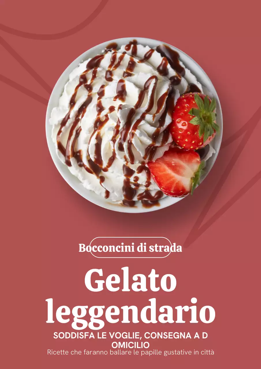 Poster promozionale di dessert alla moda rosso