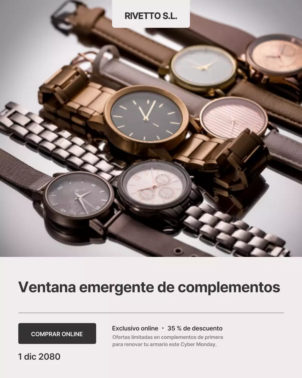 Publicación de Instagram sobre la promoción de accesorios para relojes modernos