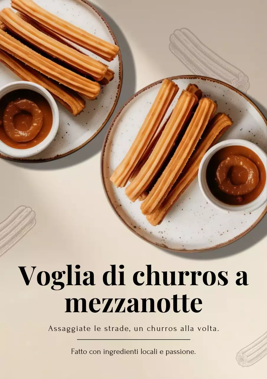 Manifesto pubblicitario beige moderno per churros