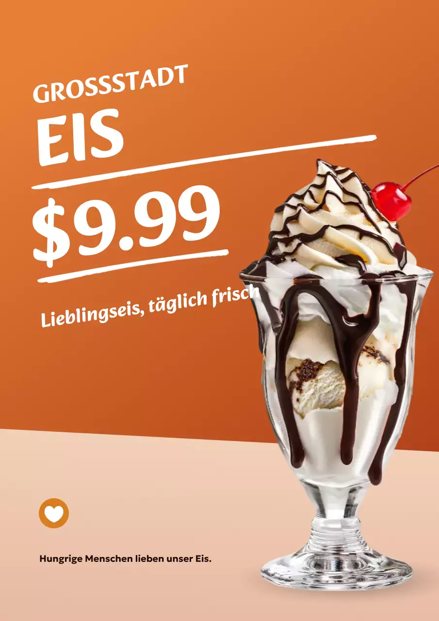 Orangefarbenes modernes Werbeplakat für Eiscreme