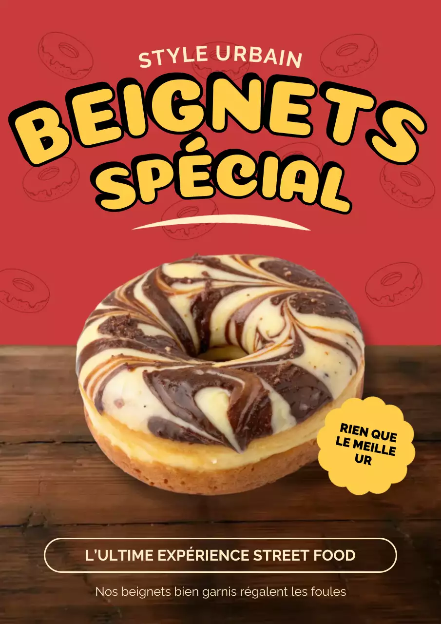 Affiche publicitaire rétro rouge pour beignets