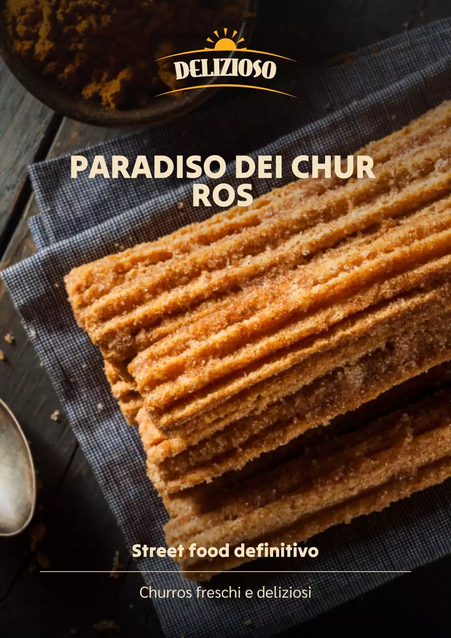 Manifesto pubblicitario di churros rustici arancioni