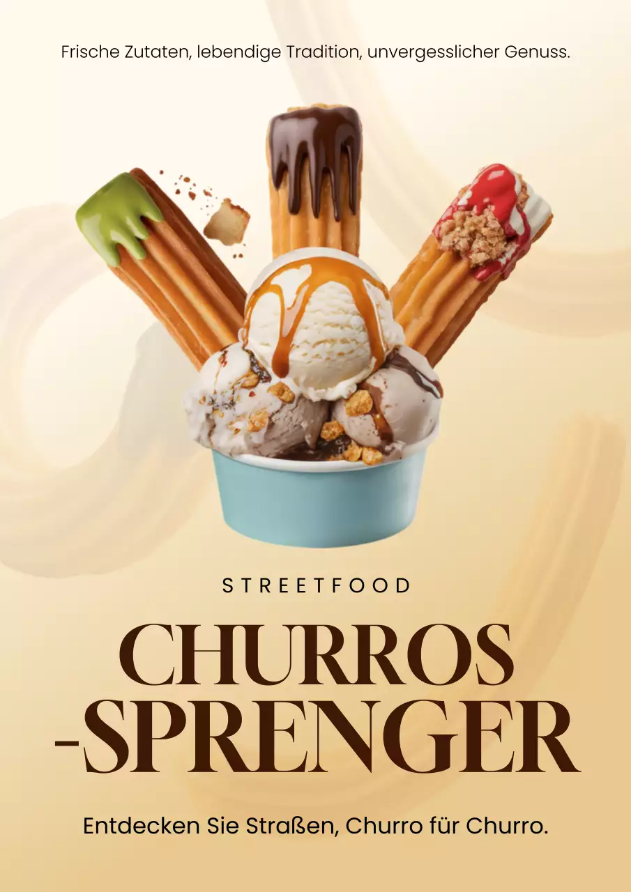 Beiges trendiges Churros-Werbeplakat