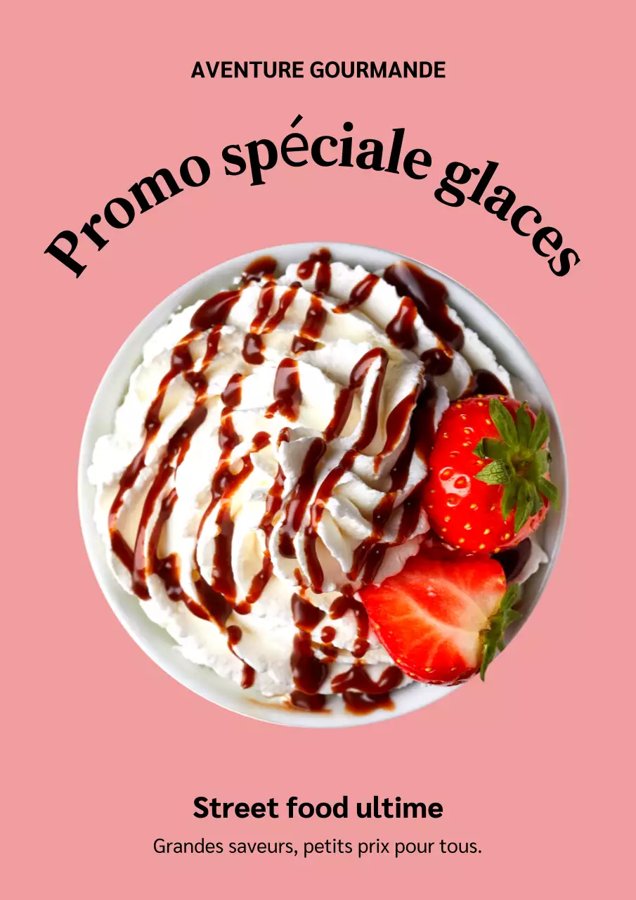 Affiche promotionnelle de crème glacée rose moderne