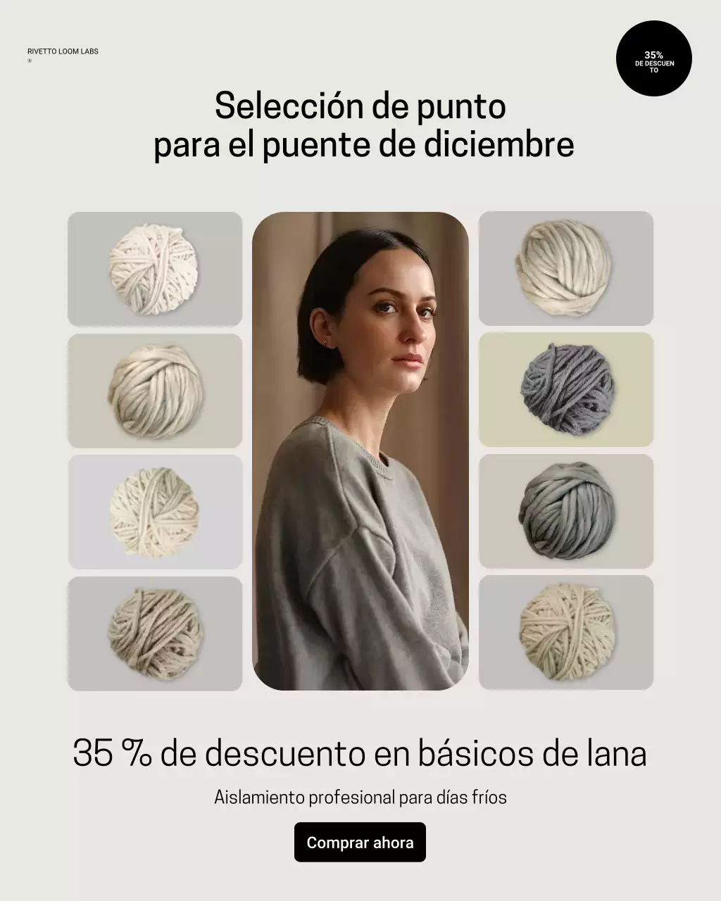 Publicación de Instagram sobre la promoción de prendas de punto modernas en beige