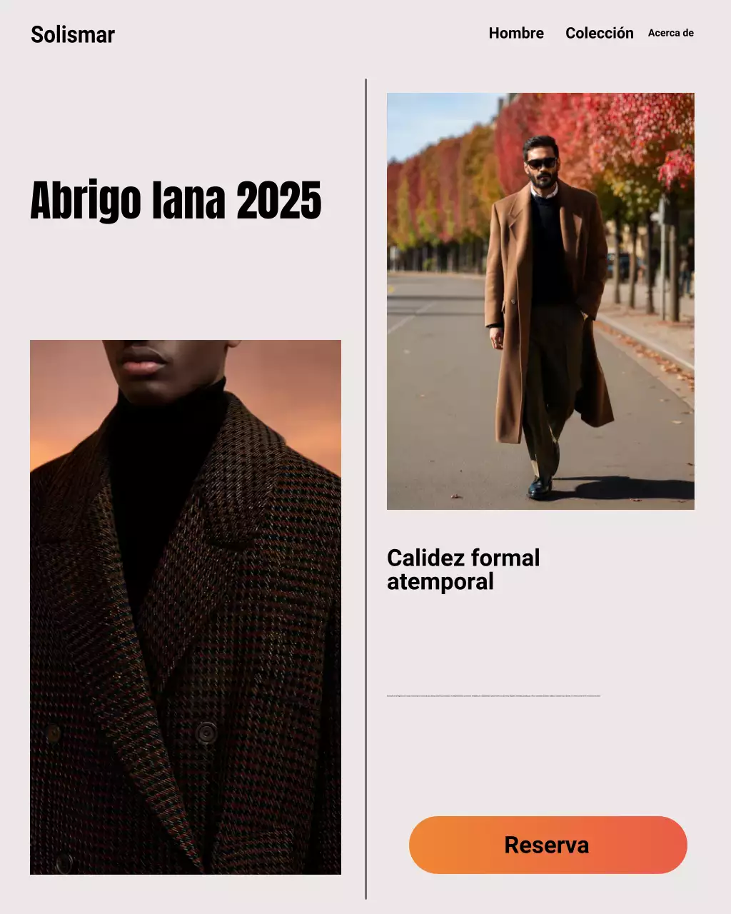 Publicación de Instagram de la promoción de ropa masculina clásica marrón