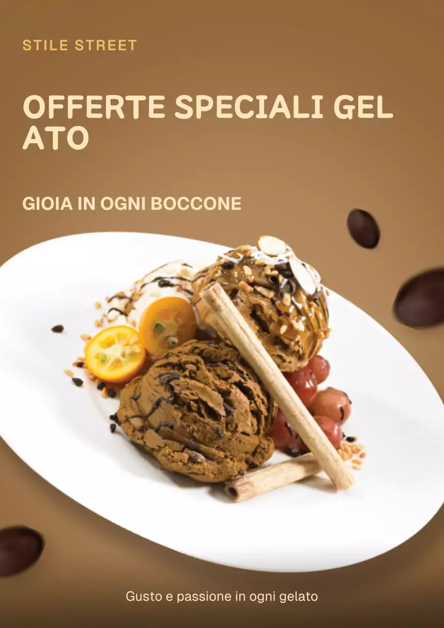 Poster promozionale del dessert alla moda arancione