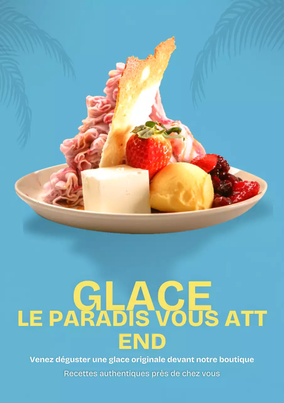 Affiche promotionnelle de crème glacée bleue et audacieuse