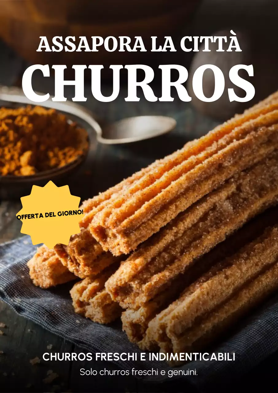 Manifesto pubblicitario di churros rustici marroni