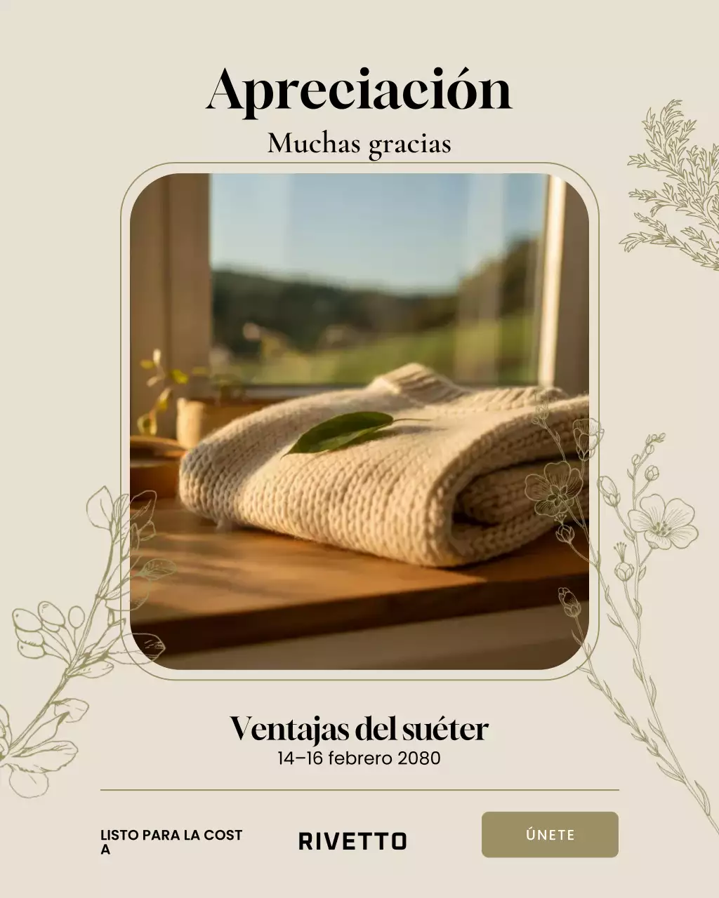 Publicación de Instagram para promocionar un evento de punto elegante en color crema