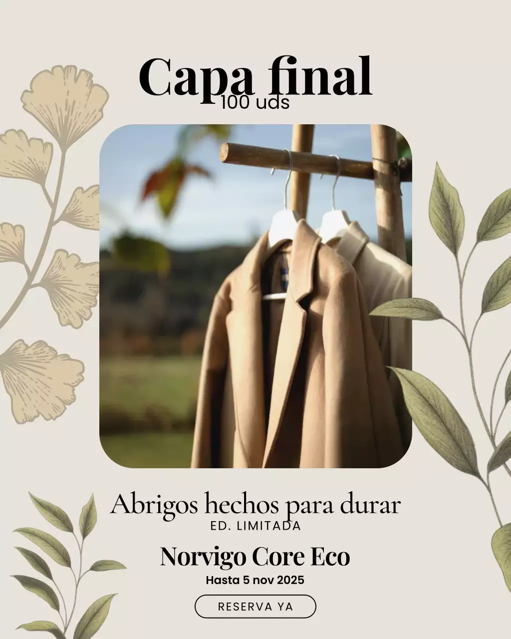 Publicación de Instagram sobre promoción de ropa de abrigo rústica