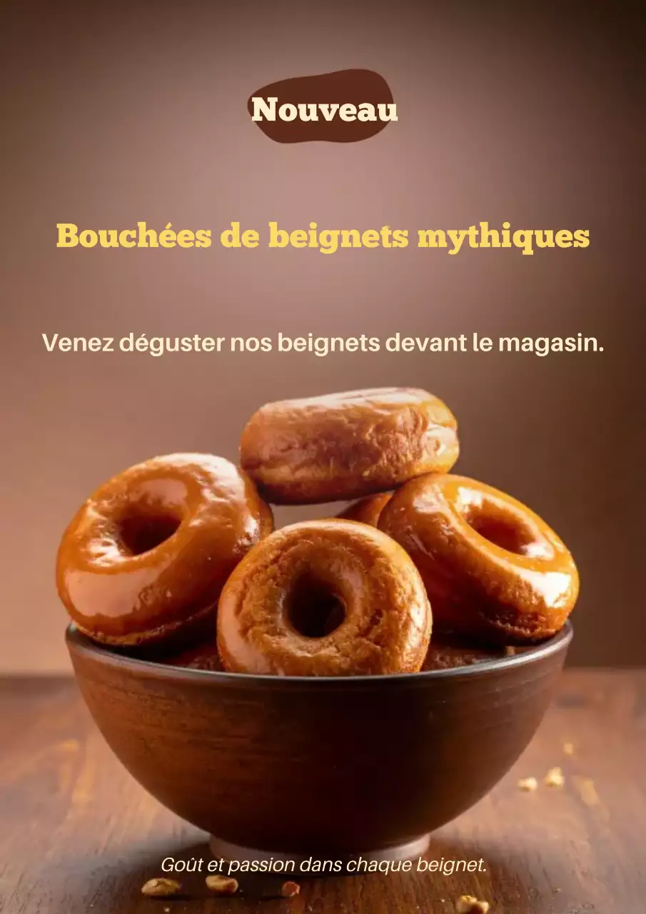 Affiche publicitaire beige moderne pour beignets