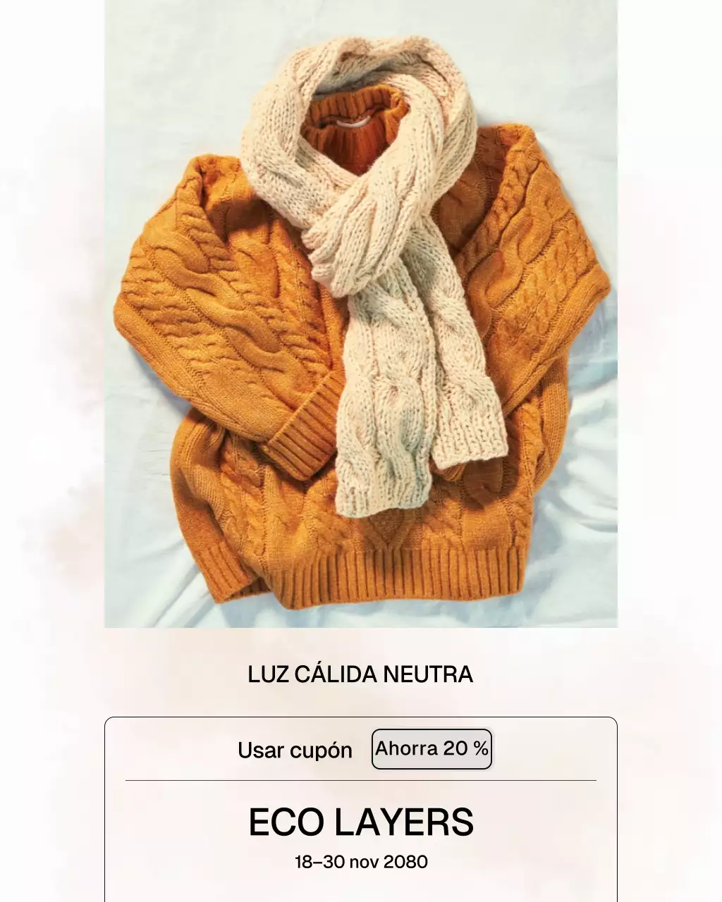 Publicación de Instagram sobre la promoción de una bufanda minimalista beige