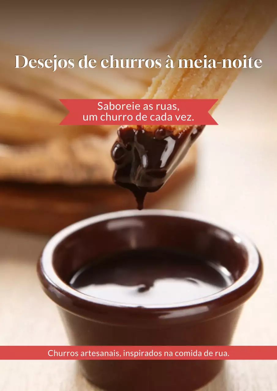 Cartaz publicitário de churros rústicos marrons