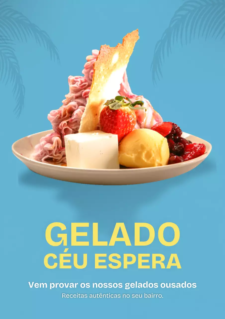 Cartaz promocional de sorvete azul em negrito