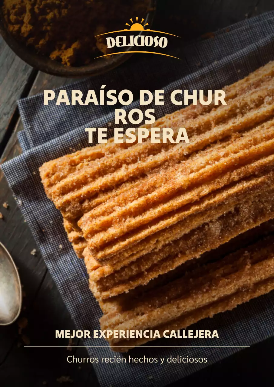 Cartel publicitario de churros rústicos de color naranja
