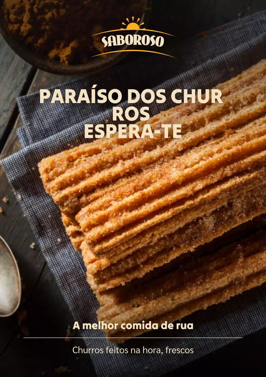 Cartaz publicitário de churros rústicos laranja