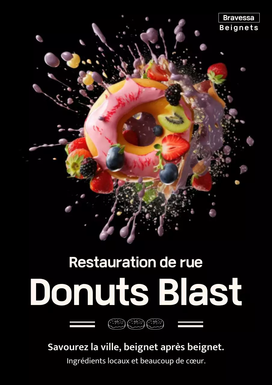 Affiche publicitaire de beignets colorés et tendance