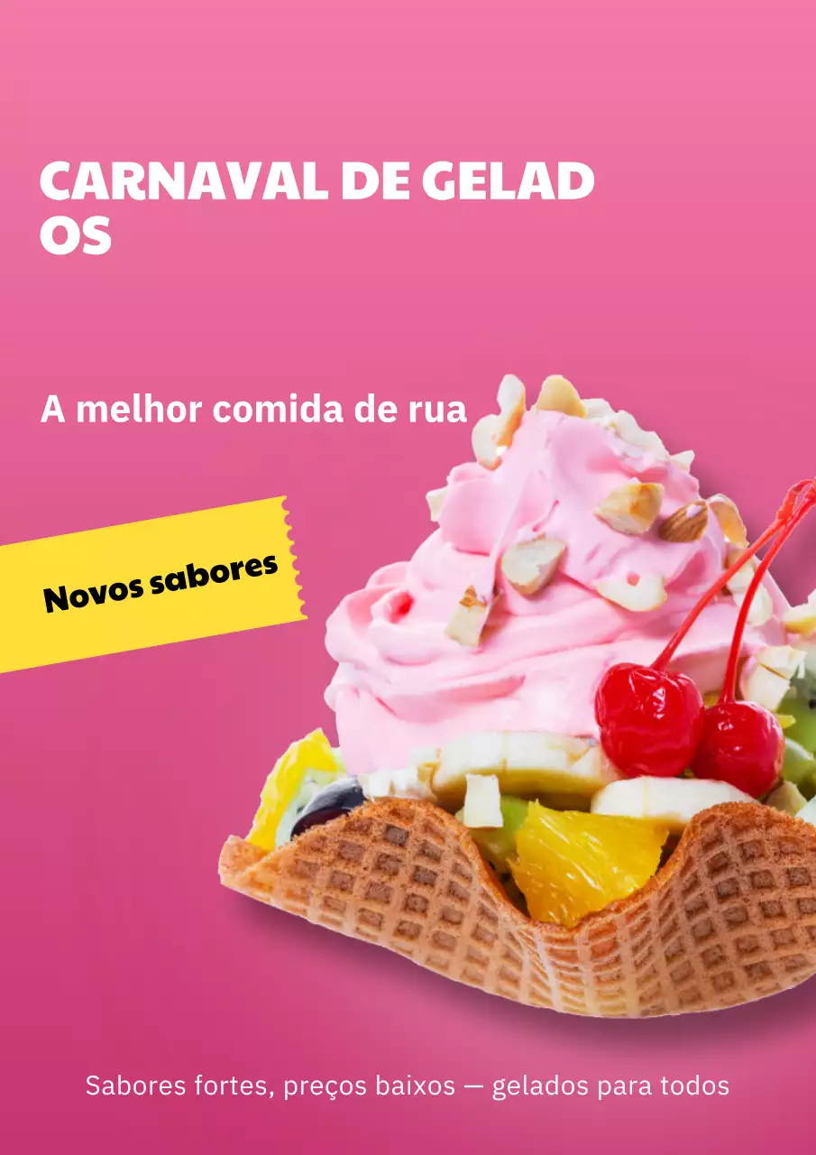 Pôster promocional de sorvete rosa da moda