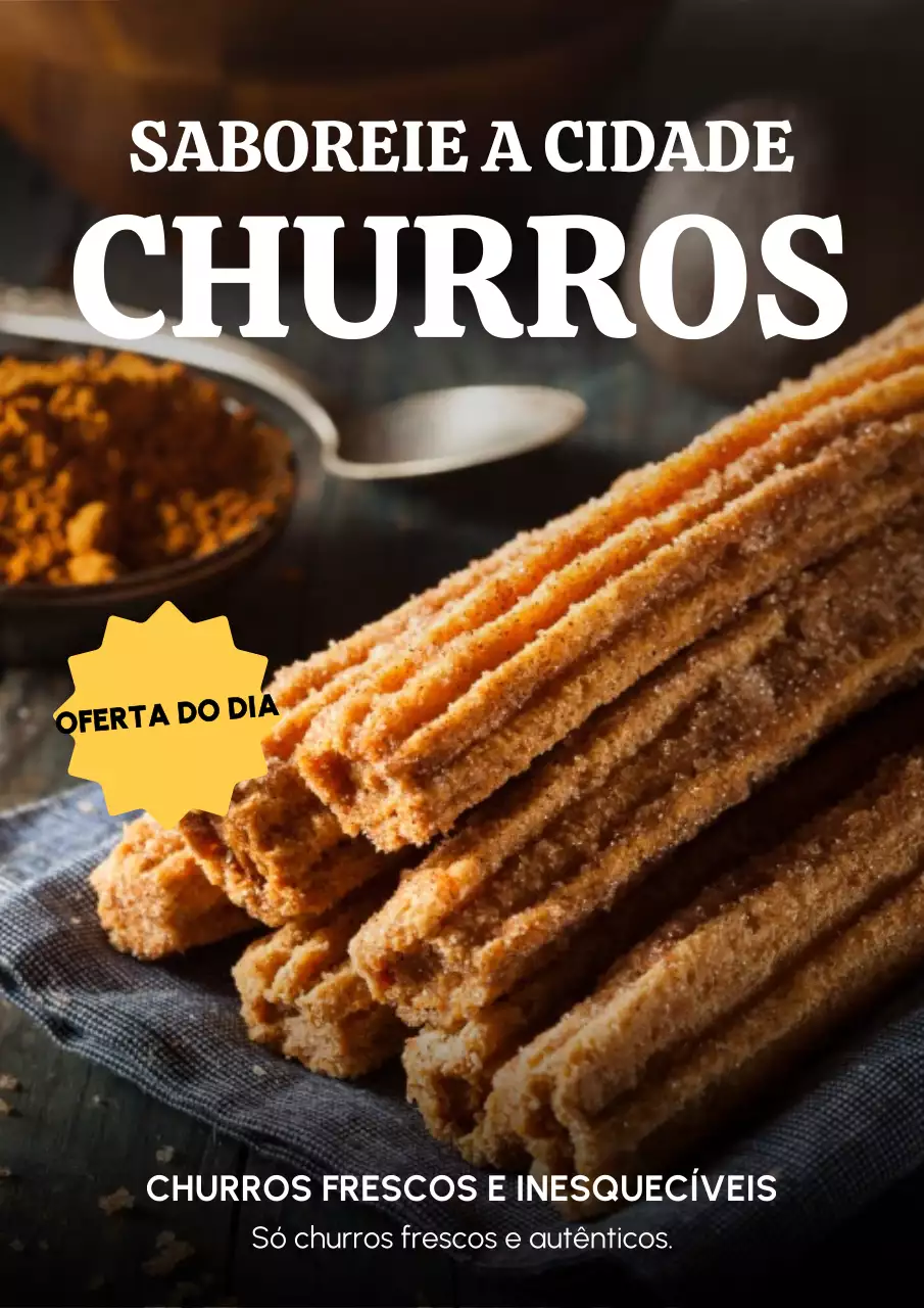 Cartaz publicitário de churros rústicos marrons