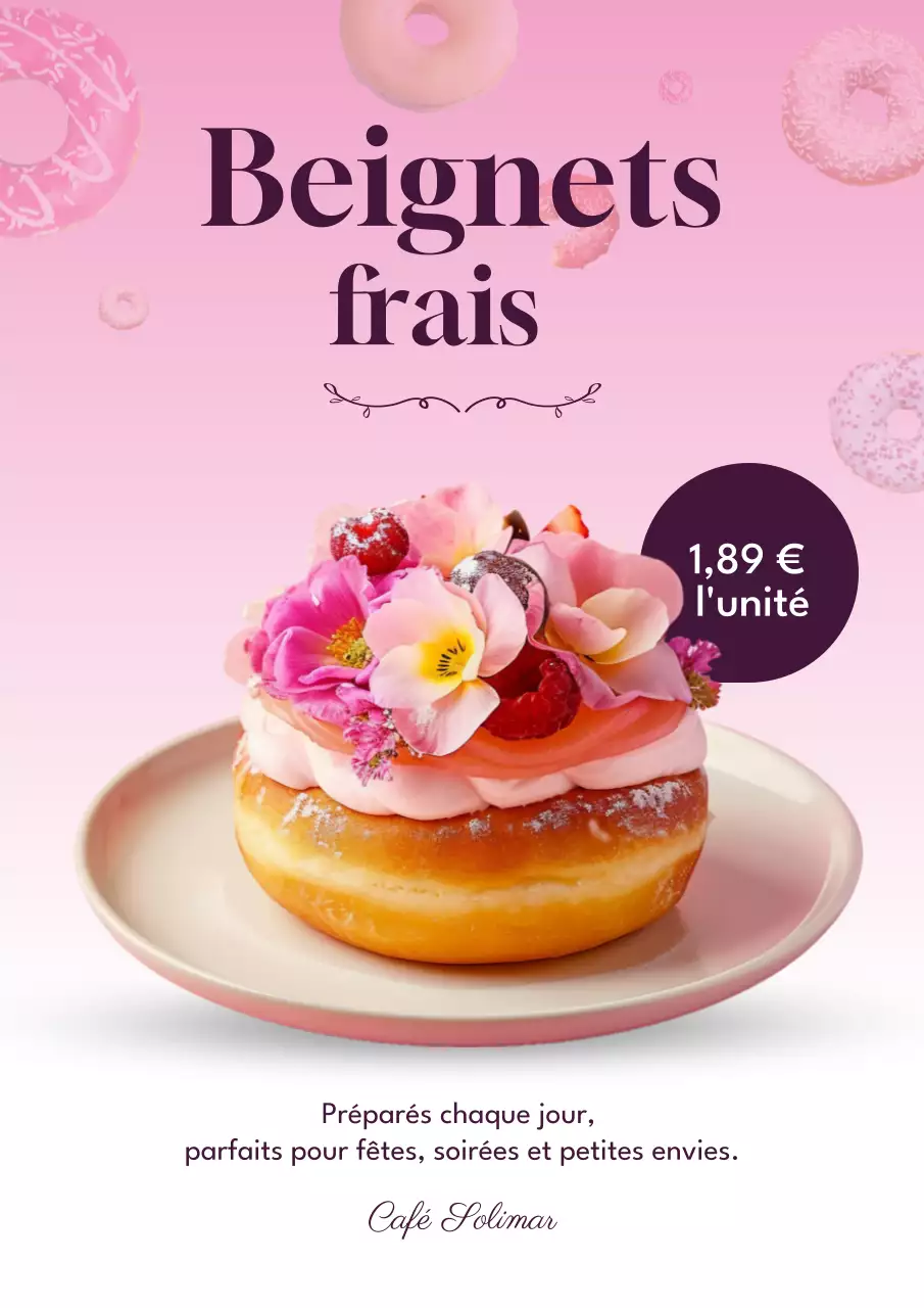 Affiche promotionnelle pour un beignet esthétique rose