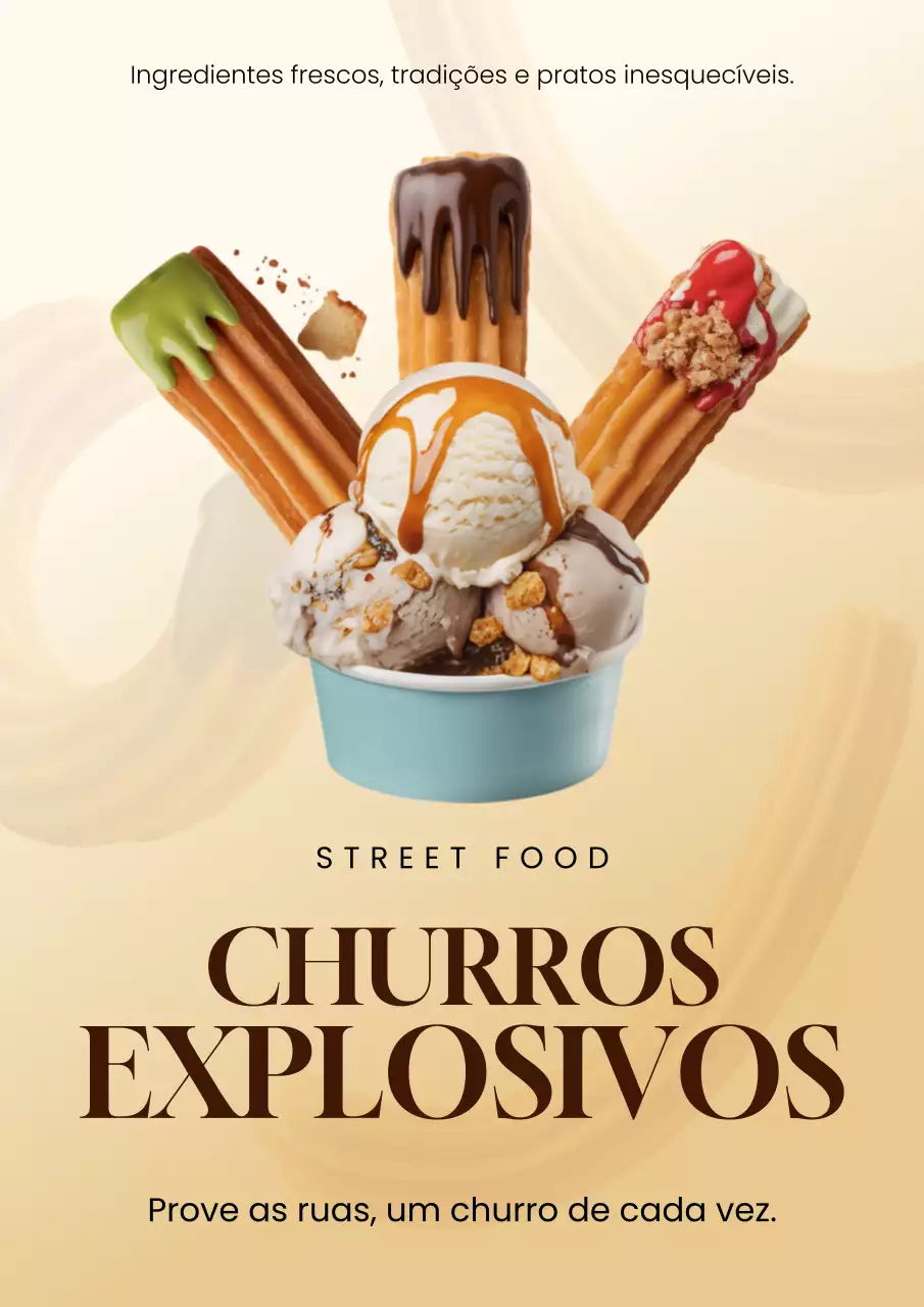 Cartaz de propaganda de churros bege da moda