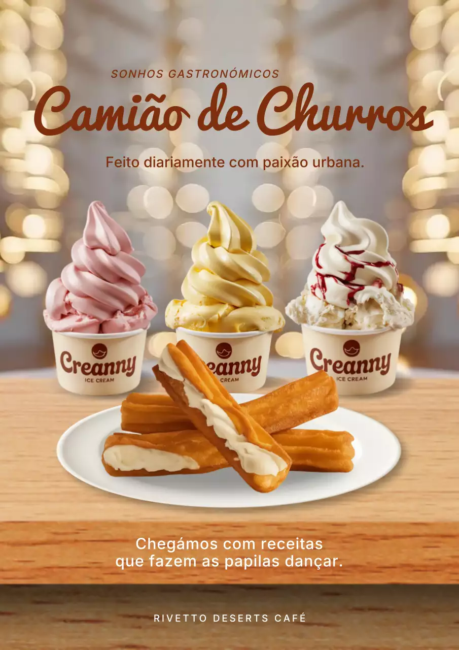 Pôster promocional de sobremesas da moda bege