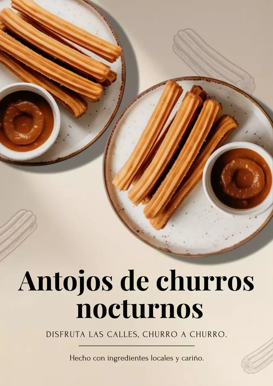 Cartel publicitario de churros modernos beige