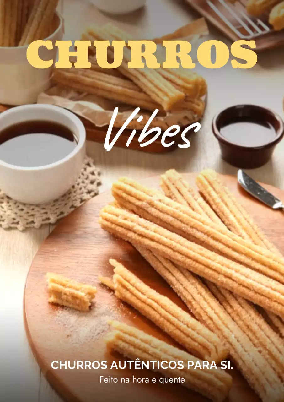 Cartaz publicitário de churros rústicos marrons