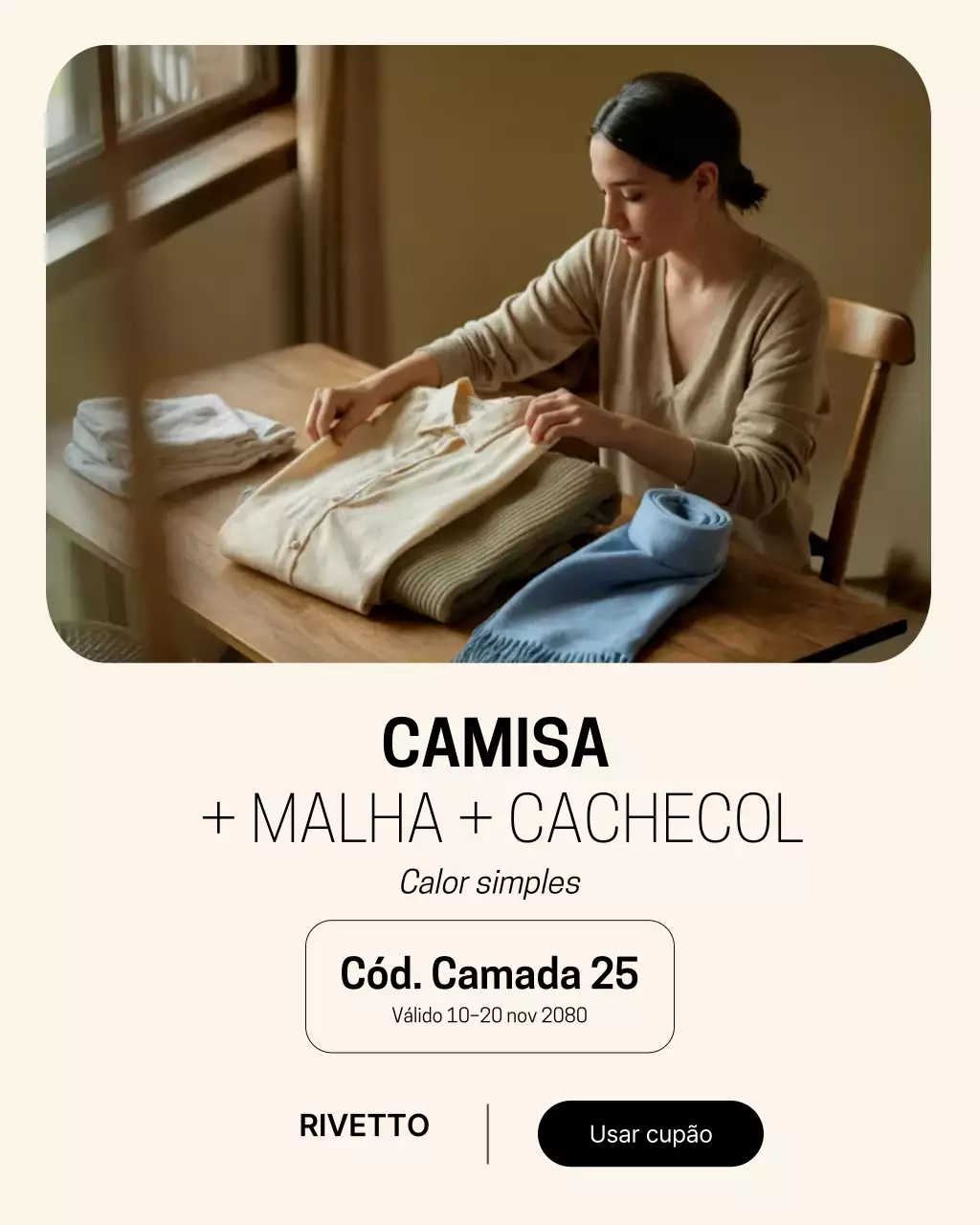 Postagem de promoção de moda rústica bege no Instagram