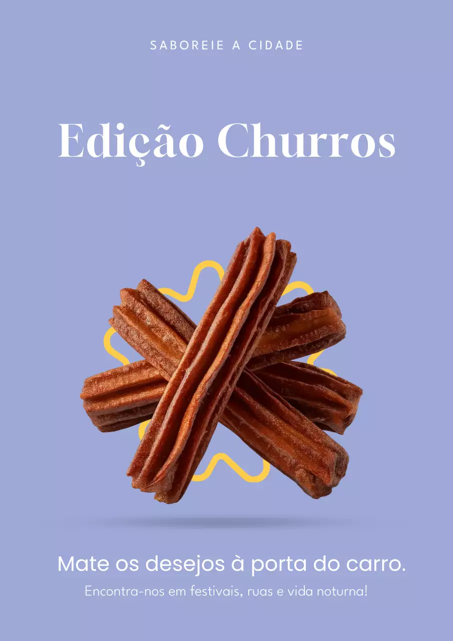 Cartaz promocional de churros da moda marrom