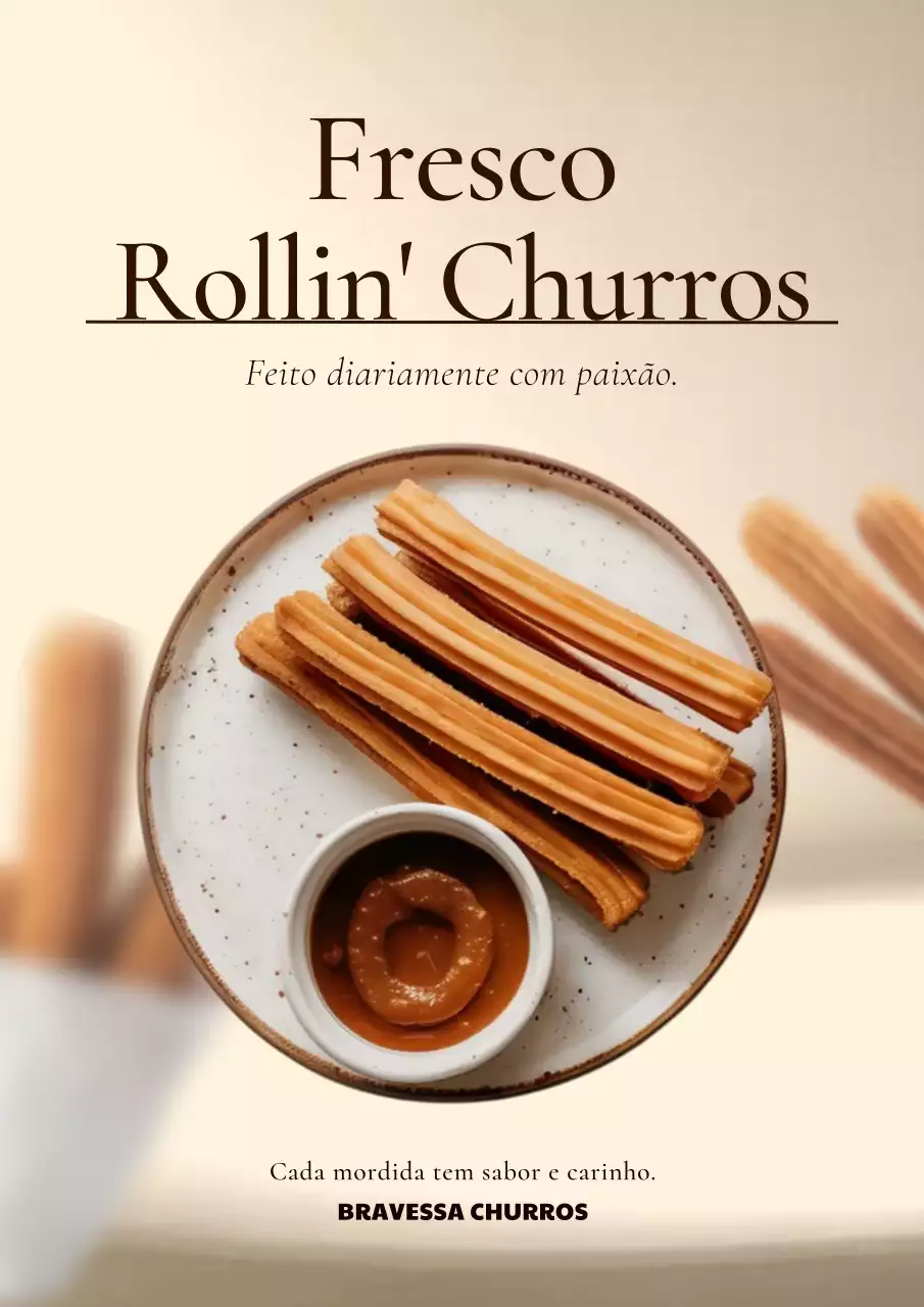 Cartaz de propaganda de churros bege da moda