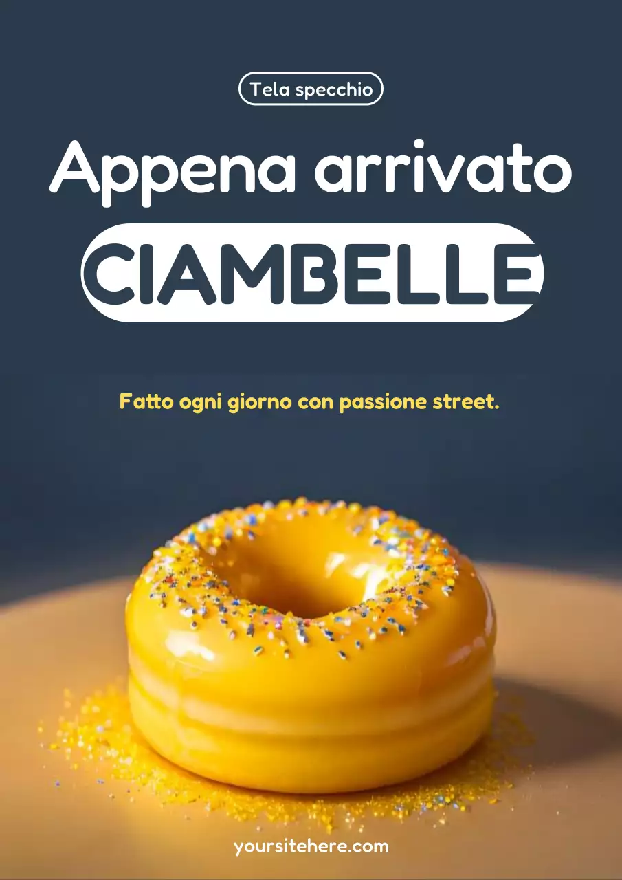 Manifesto pubblicitario delle ciambelle moderne gialle