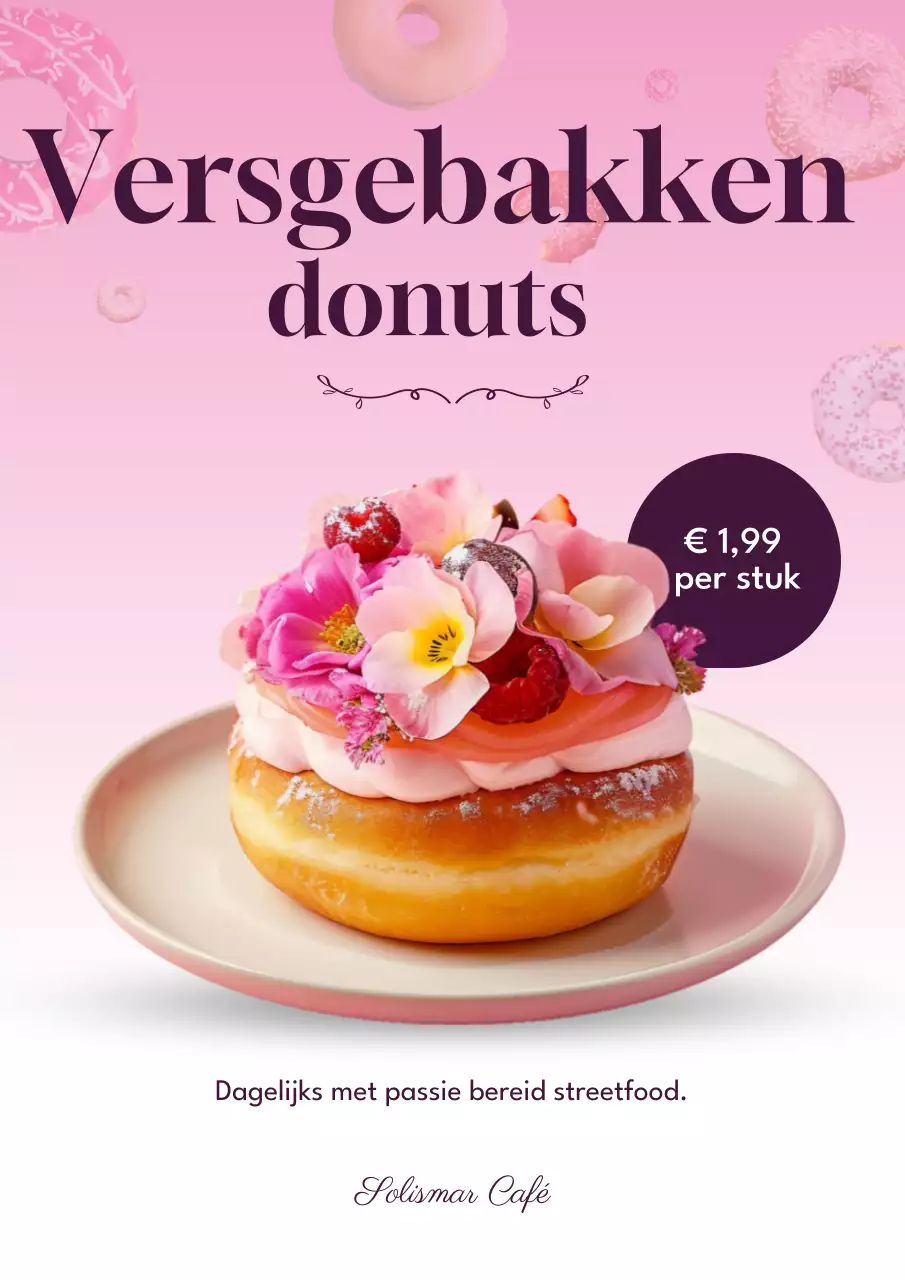 Roze esthetische donut-advertentiepromotieposter