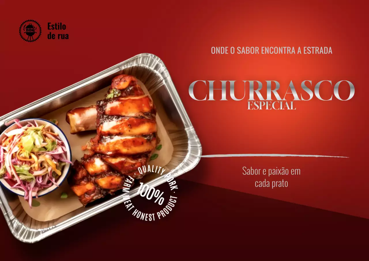 Cartaz de promoções de churrasco no estilo de rua