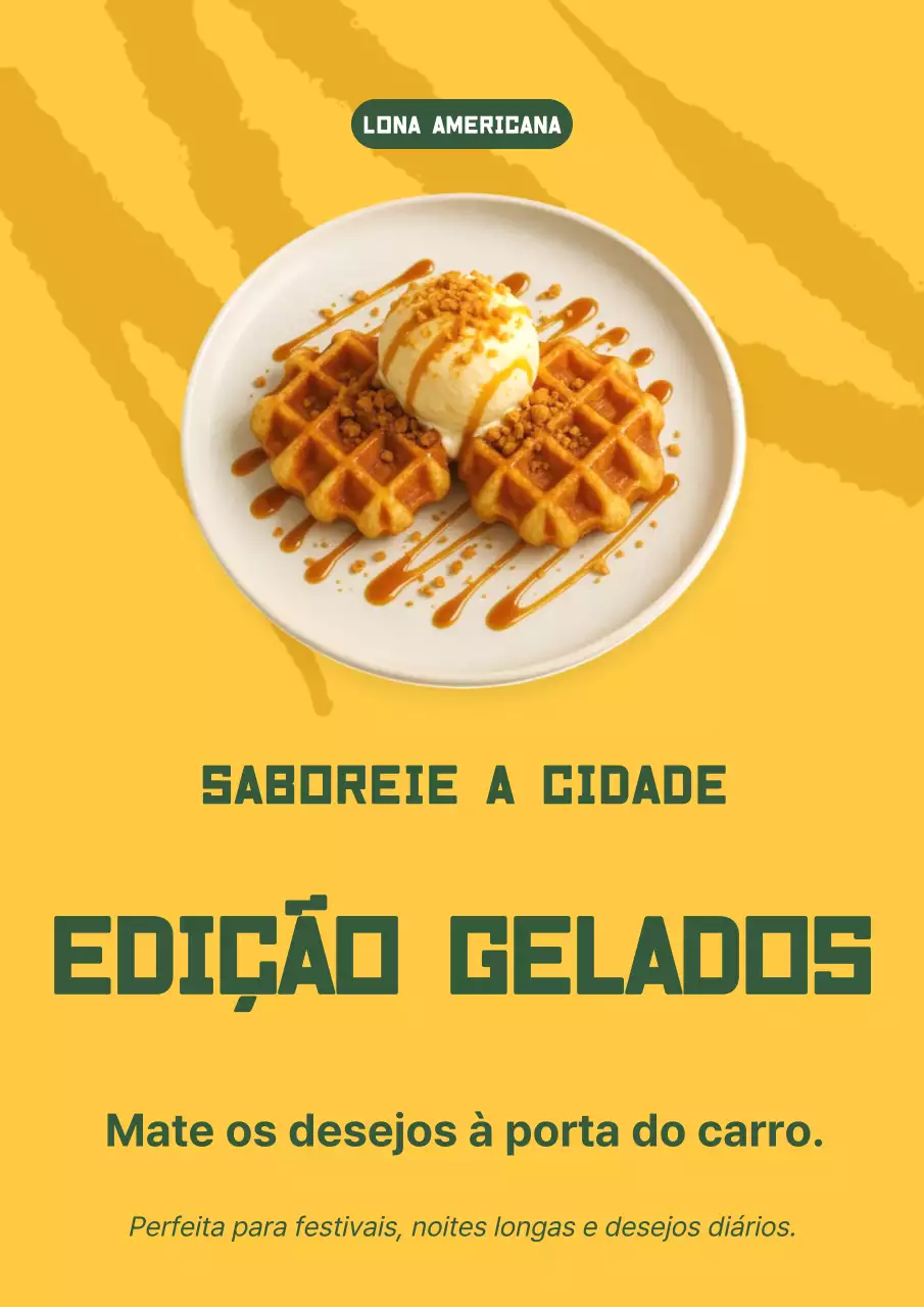 Cartaz promocional de sobremesa retrô amarela