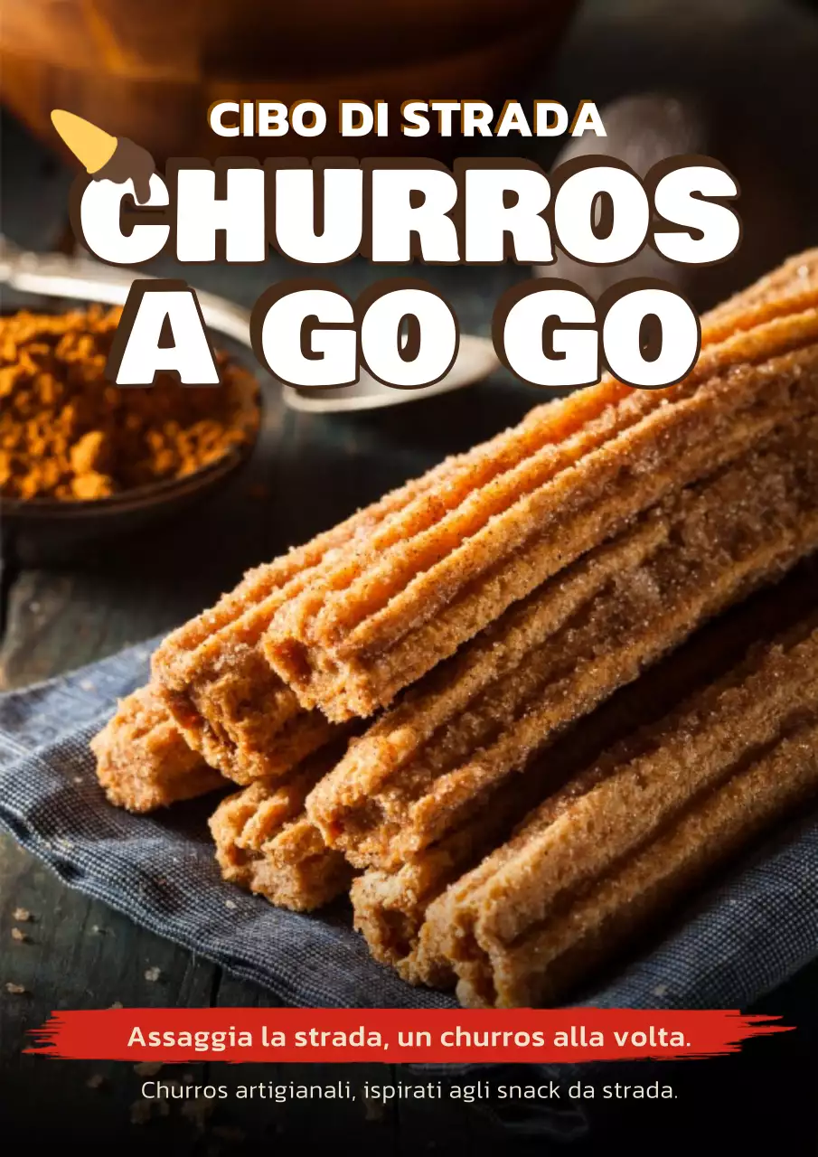 Manifesto pubblicitario di churros rustici marroni