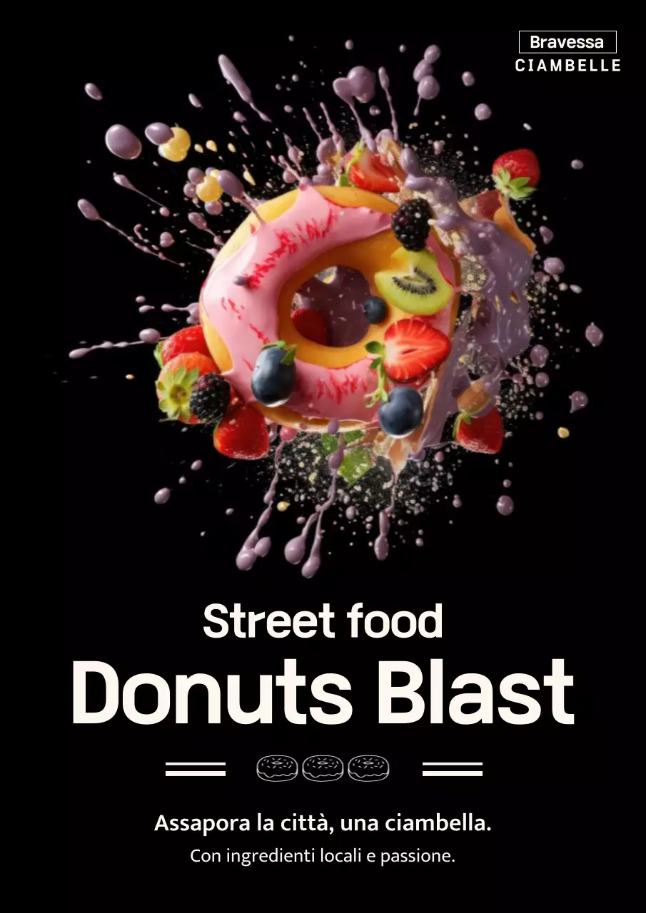 Manifesto pubblicitario di ciambelle colorate alla moda