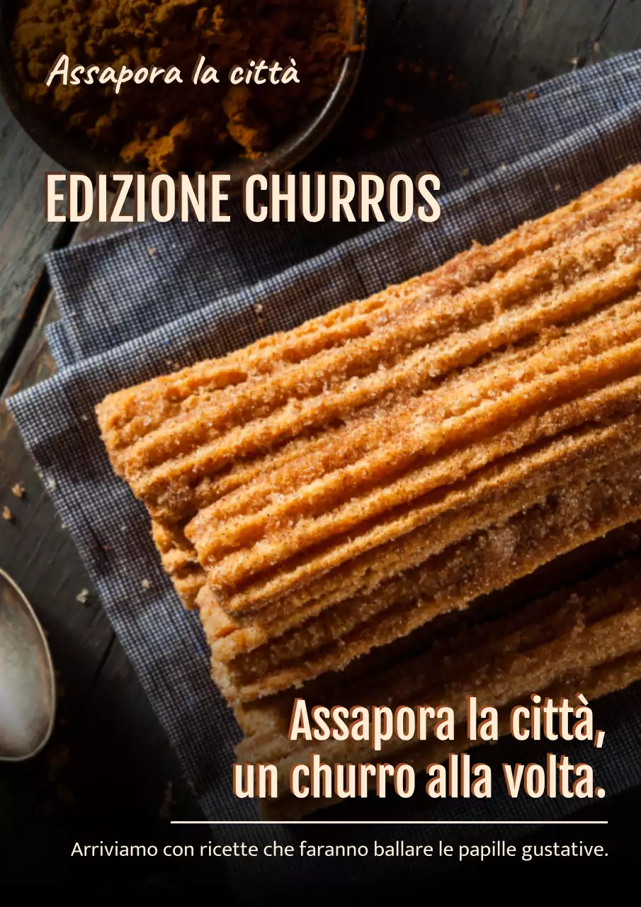 Manifesto pubblicitario di churros rustici