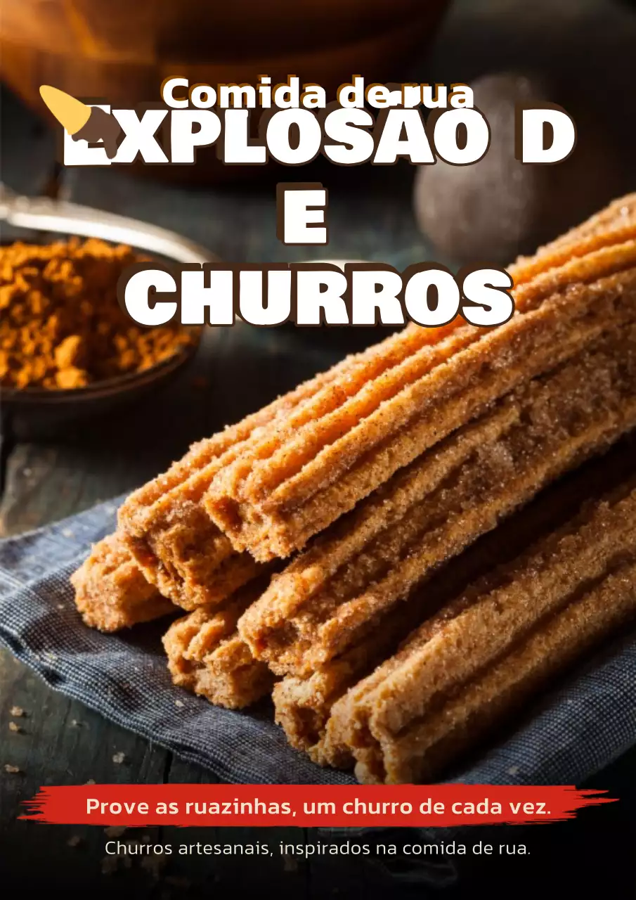 Cartaz publicitário de churros rústicos marrons
